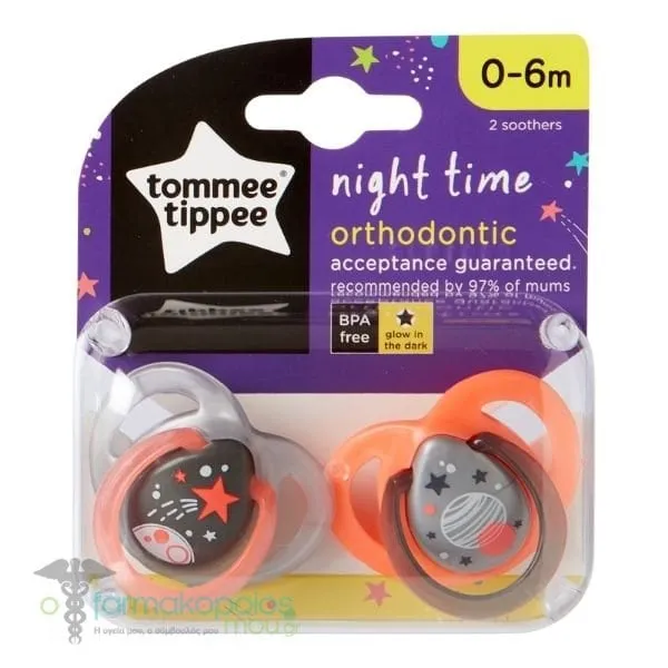 Tommee Tippee Silicone Soothers Night 0-6m, 2pcs
