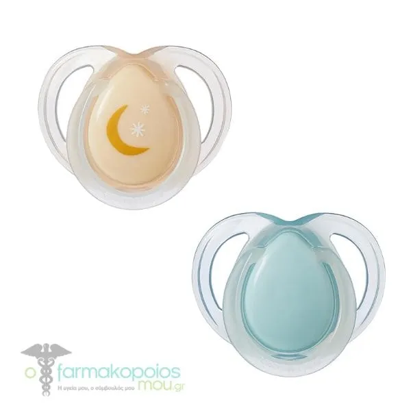 Tommee Tippee Night Time Orthodontic Soothers 0-6m, 2pcs - Σομόν-Βεραμάν