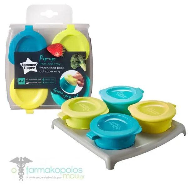 Tommee Tippee Pop Up Freezer Pots & Tray 4m+, 4pcs