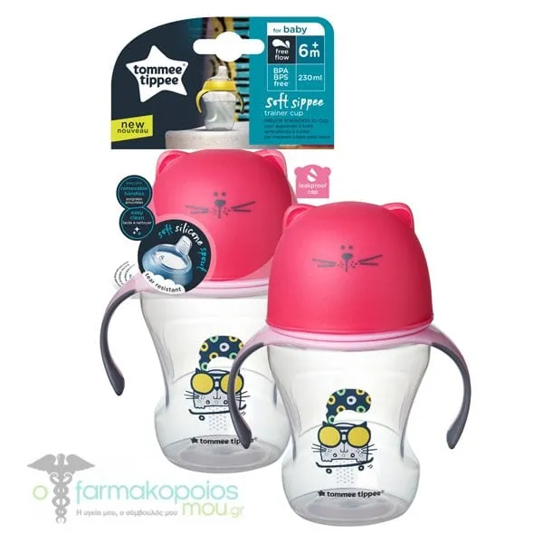 Tommee Tippee Soft Sippee Trainer Cup with Soft Silicone Spout & Handles Pink 6m+, 230ml
