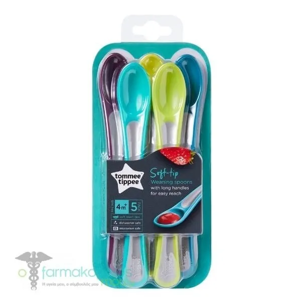 Tommee Tippee Soft-Tip Κουταλάκια Σίτισης Μαλακά με Μακριά Λαβή από 4m+, 5τεμ