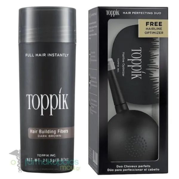Toppik Promo Hair Building Fibers Dark Brown, 27.5g & Hair Perfecting Duo, 1set