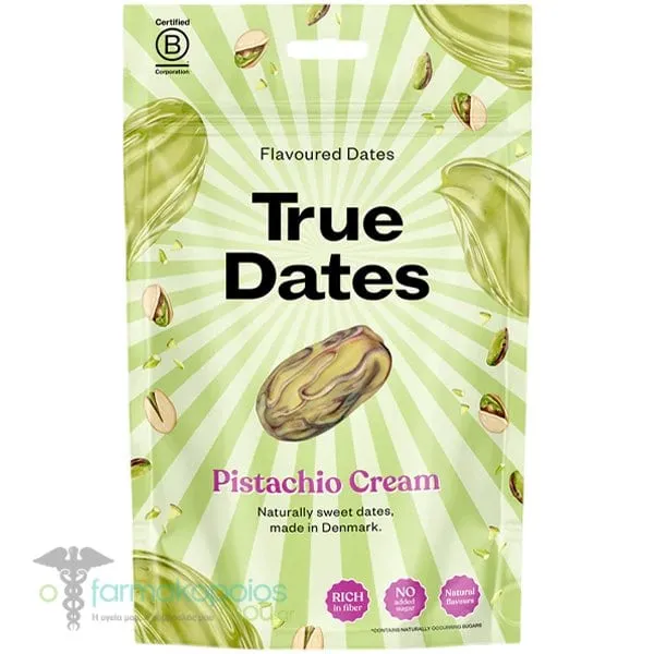 True Dates Pistachio Cream Σνακ Χουρμάδων με Επικάλυψη από Φιστίκια, 100g