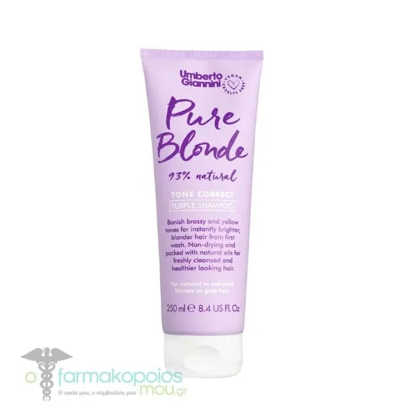 Umberto Giannini Pure Blonde 93% Natural Tone Correct Purple Shampoo Σαμπουάν για Ξανθά Μαλλιά, 250ml
