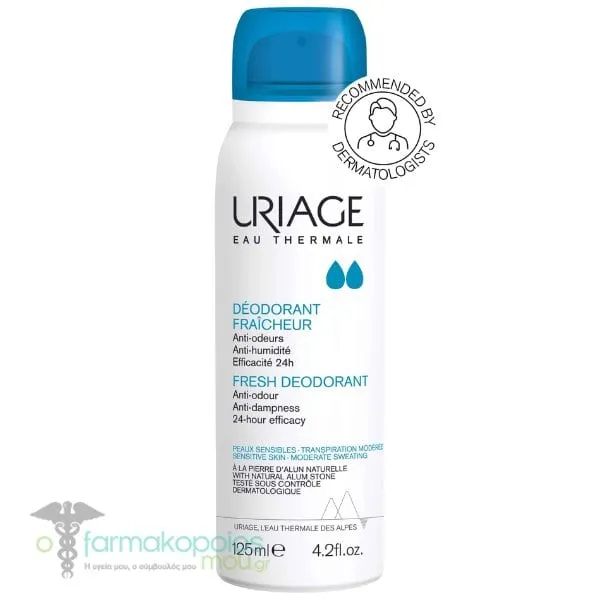 Uriage Fresh Deodorant Spray for Sensitive Skin 24h, 125ml