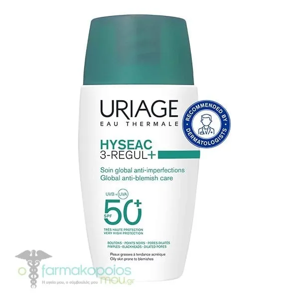 Uriage Hyseac 3-Regul+ SPF50+ Κρέμα Ημέρας για Λιπαρή Επιδερμίδα με Αντηλιακή Προστασία, 50ml