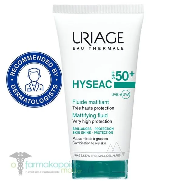 Uriage Hyseac Mattifying Fluid SPF50+ Λεπτόρρευστη Αντιηλιακή Κρέμα με Ματ Αποτέλεσμα για Λιπαρή προς Μικτή Επιδερμίδα, 50ml
