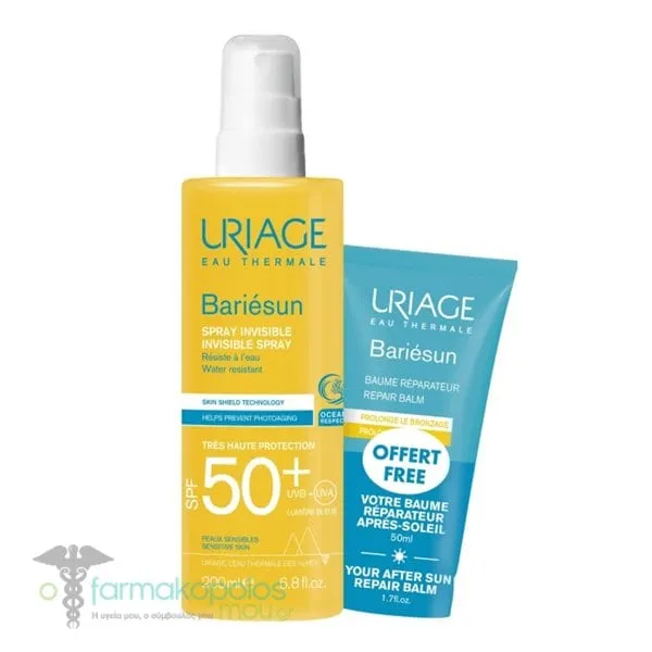 Uriage Promo Bariesun Invisible Spray SPF50+, 200ml & Free Bariesun Repair Balm, 50ml, 1set