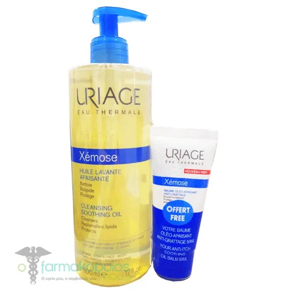 Uriage Promo Xemose Huile Lavante Apaisante Cleansing Soothing Oil Καταπραϋντικό Λάδι Καθαρισμού, 500ml & Δώρο Baume Oleo-Apaisant Soothing Βάλσαμο Κατά του Κνησμού, 50ml, 1σετ