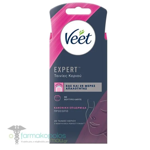 Veet Expert Hair Removal Cold Wax Strips Face Normal Skin, 20pcs