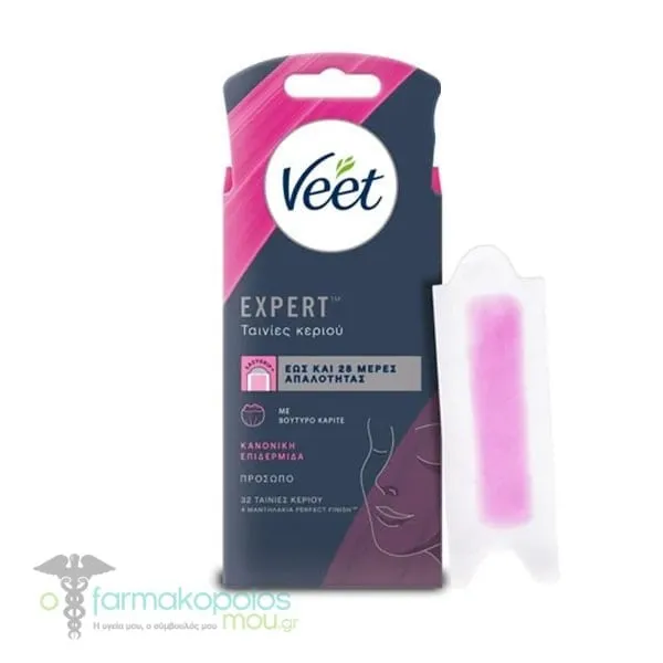 Veet Expert Hair Removal Cold Wax Strips Face Normal Skin, 32pcs