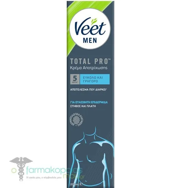Veet Men Total Pro Ανδρική Κρέμα Αποτρίχωσης Σώματος για Ευαίσθητες Επιδερμίδες, 200ml