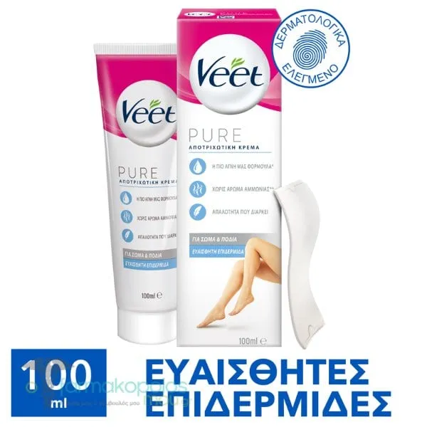 Veet Pure Hair Removal Cream for Sensitive Skin Body & Legs, 100ml