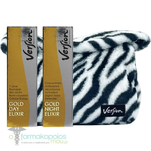 Version Derma Xmas Limited Edition Σετ Περιποίησης Προσώπου για Σύφιξη & Επανόρθωση με Gold Day Elixir Κρέμα Προσώπου Ημέρας, 50ml, Gold Night Elixir Κρέμα Νυκτός, 50ml & Δώρο Νεσεσέρ, 1τεμ, 1σετ