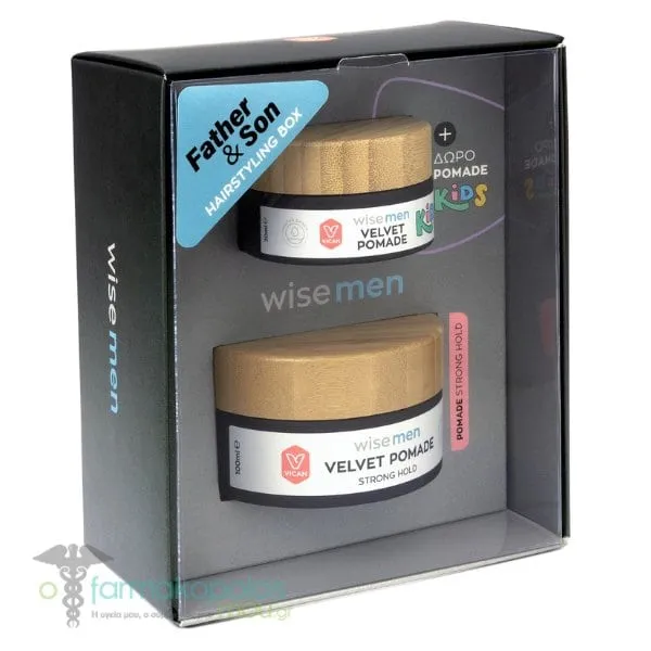 Vican Promo Wise Men Father & Son Hairstyling Box with Velvet Pomade Strong Hold, 100ml & Free Kids Velvet Pomade, 30ml, 1set