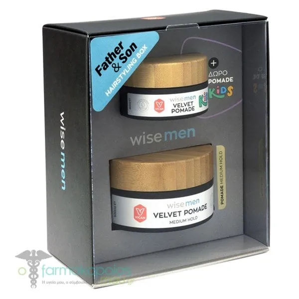 Vican Promo Wise Men Father & Son Hairstyling Box with Velvet Pomade Medium Hold, 100ml & Free Kids Velvet Pomade, 30ml, 1set