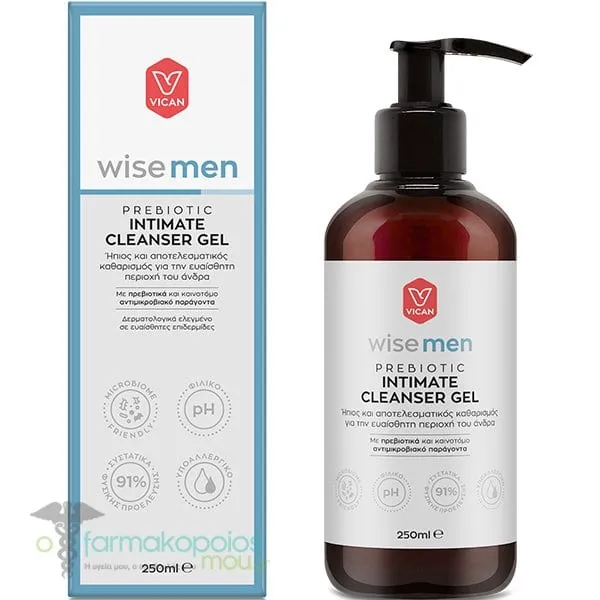 Vican Wise Men Prebiotic Intimate Cleanser Gel Τζελ Καθαρισμού για την Ευαίσθητη Περιοχή του Άνδρα, 250ml