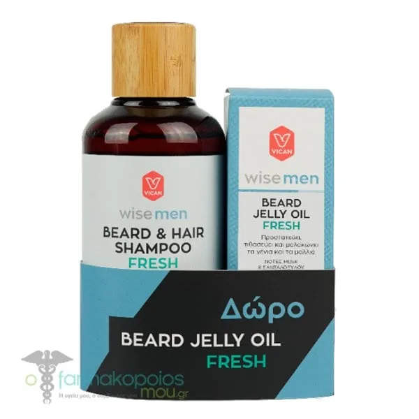Vican Wise Men Promo Beard & Hair Shampoo Fresh, 200ml & Free Beard Jelly Oil Spicy, 30ml, 1set