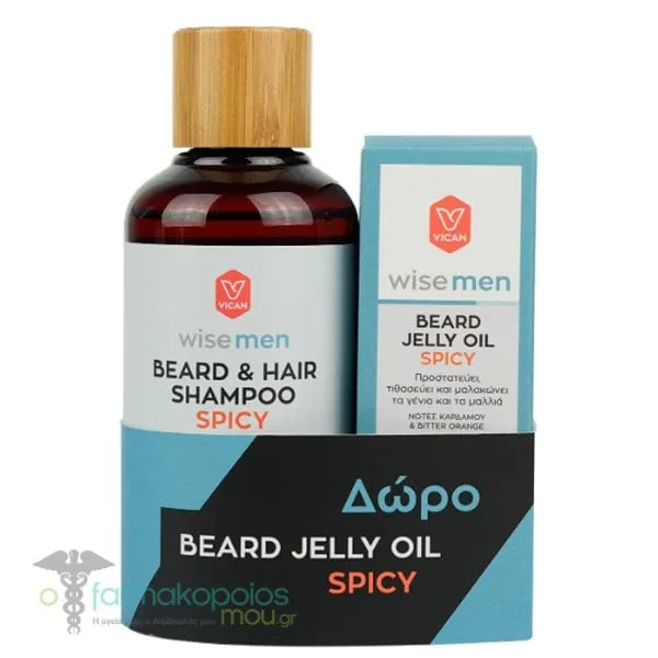 Vican Wise Men Promo Beard & Hair Shampoo Spicy, 200ml & Free Beard Jelly Oil Spicy, 30ml, 1set