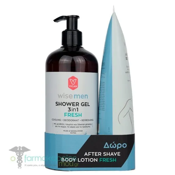 Vican Wise Men Promo Shower Gel 3 in 1 Fresh, 500ml & Free After Shave Body Lotion Fresh, 200ml, 1set
