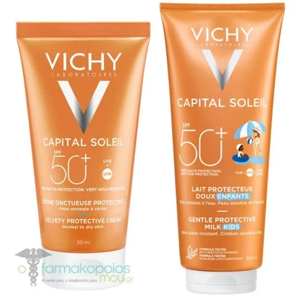 Vichy Capital Soleil Promo with Velvety Protective Cream SPF50+, 50ml & Gentle Protective Milk Kids SPF50+, 300ml