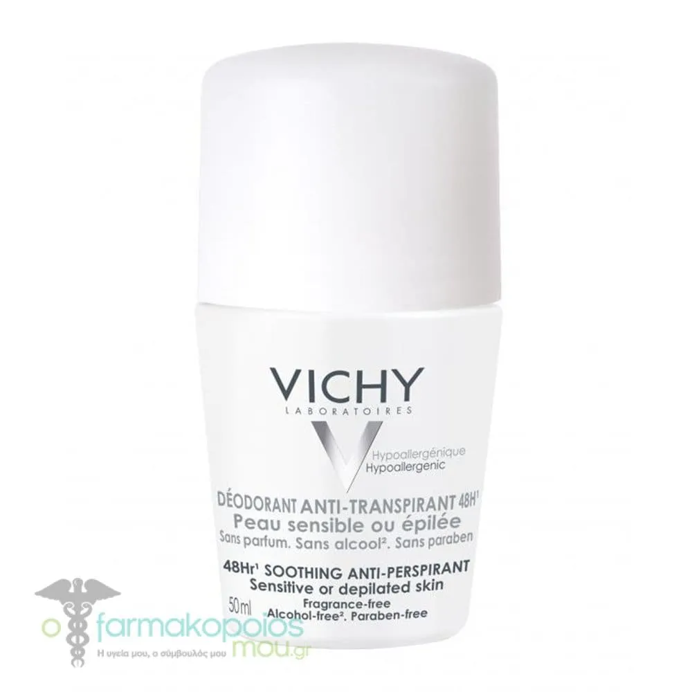 Vichy Deodorant 48h Soothing Anti-perspirant Roll-On for Sensitive or Depilated Skin, 50ml