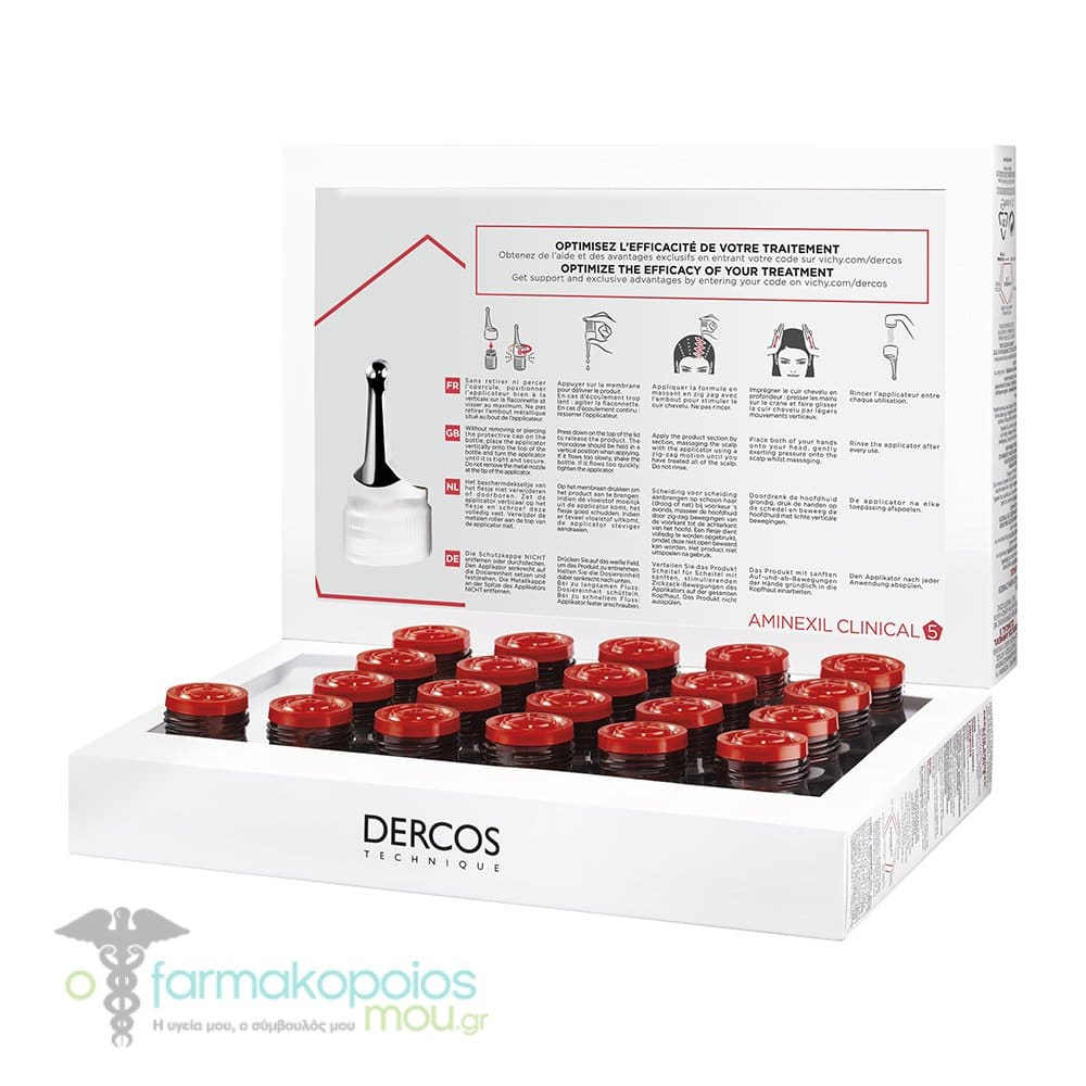 Vichy Dercos Aminexil Clinical 5 Multi-Target Anti-Hair Loss Treating Care for Women, 21 monodoses x 6ml