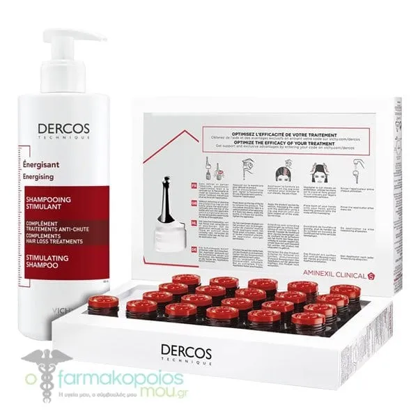 Vichy Dercos Promo for Women's Hair Loss with Aminexil Clinical 5, 21 monodoses & Energising Stimulating Shampoo, 400ml, 1set