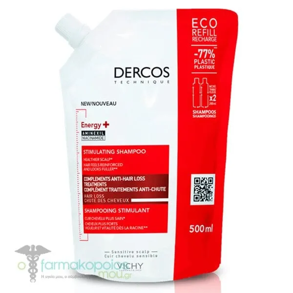 Vichy Dercos Energy+ Stimulating Shampoo Complements Anti-Hair Loss Treatment Refill Ανταλλακτικό Σαμπουάν κατά της Τριχόπτωσης, 500ml