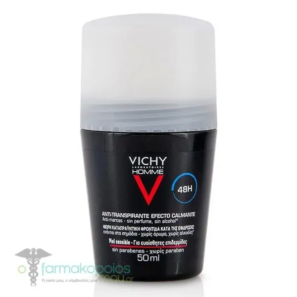 Vichy Homme 48h Deodorant Roll-on for Sensitive Skin, 50ml