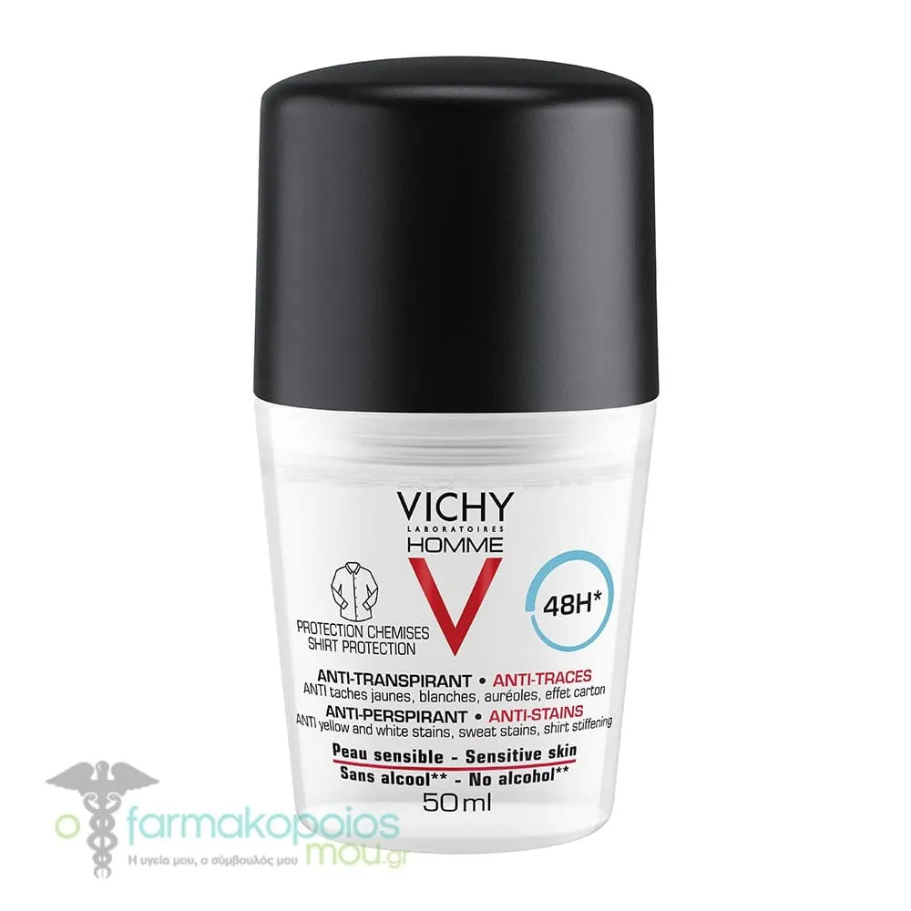 Vichy Homme Deo Roll-On Anti-Stains 48h, 50ml