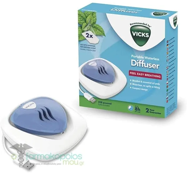 Vicks Vapors Portable Waterless Diffuser with 2 Menthol Pads (VH1800EU), 1set