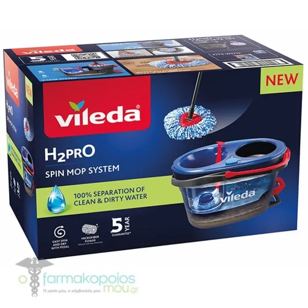Vileda H2 Pro Spin Mop System Complete Set Σύστημα Περιστρεφόμενης Σφουγγαρίστρας, 1σετ