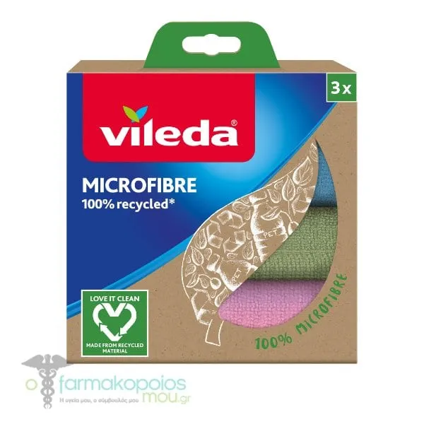 Vileda Microfibre Multipurpose Cloths Recycled, 3pcs
