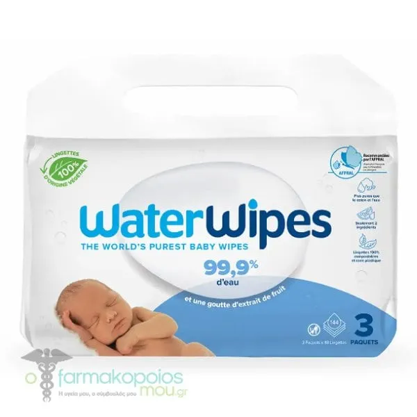 WaterWipes 100% Plastic-free Baby Wipes 99.9% Water, 3x48pcs