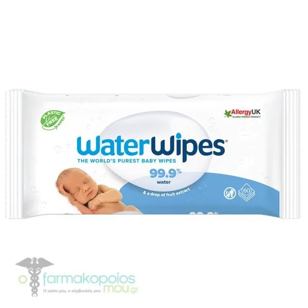 WaterWipes 100% Plastic-free Baby Wipes 99.9% Water, 60pcs