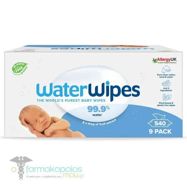 WaterWipes 100% Plastic-free Baby Wipes 99.9% Water, 9x60pcs