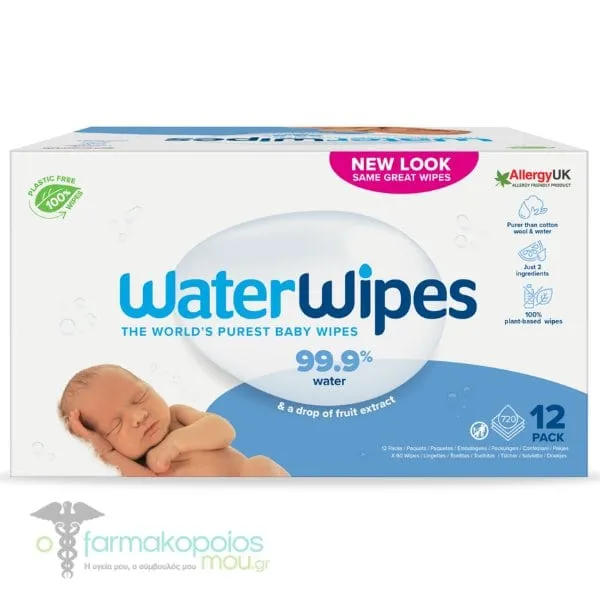 WaterWipes 100% Plastic-free Monthly Pack BabyWipes 99,9% Water, 720pcs (12x60pcs)