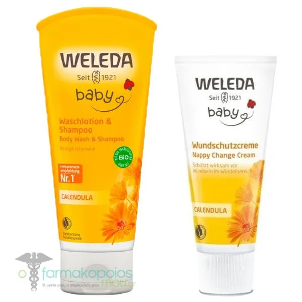 Weleda Baby Pack with Calendula Shampoo & Body Wash, 200ml & Nappy Change Cream, 75ml, 1set