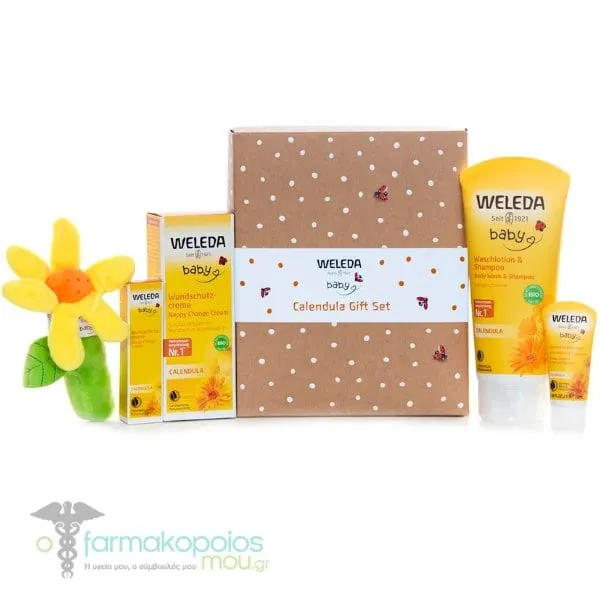 Weleda Baby Calendula Gift Set Nappy Change Cream, 75+10ml, Shampoo & Body Wash, 200+20ml & Kids Gift, 1set