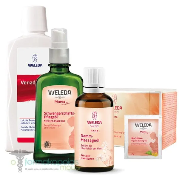 Weleda Mommy to be Promo Pack with Stretch Mark Oil 100ml & Perineum Massage Oil, 50ml & Nursing Tea, 40gr & Venadoron Gel, 200ml, 1set