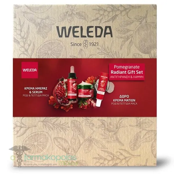 Weleda Pomegranate Radiant Gift Set with Firming Day Cream, 40ml, Serum, 30ml & Free Eye Cream, 12ml, 1set
