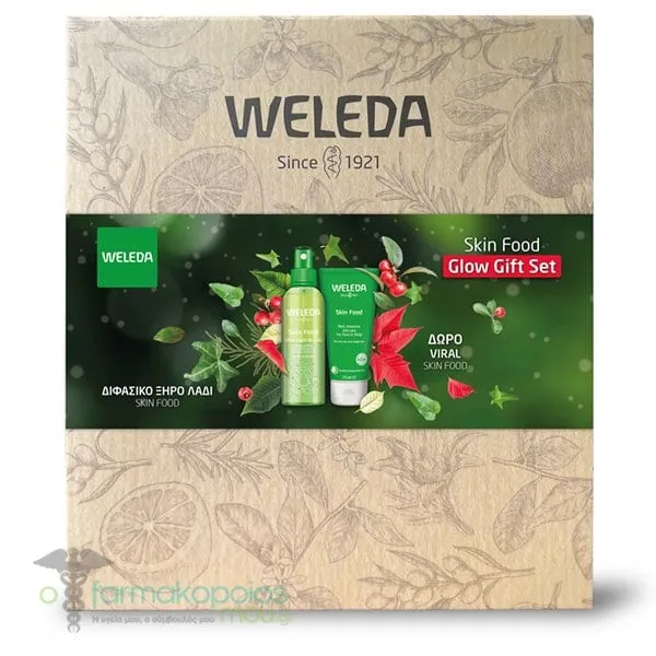 Weleda Skin Food Glow Gift Set Ultra-Light Biphasic Dry Oil for Face & Body, 100ml & Free Skin Care Moisturizing Body & Face Cream for Very Dry Skin, 75ml, 1set