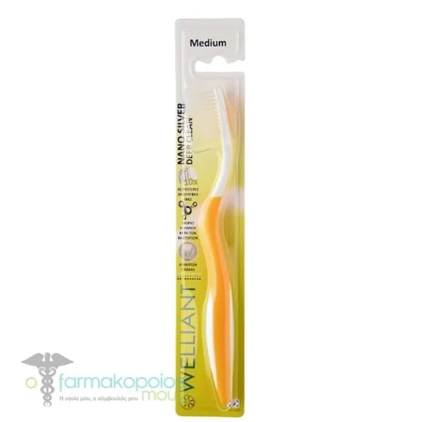 Welliant Toothbrush Medium E-2 Nano Silver Deep Clean Easy Scaling, 1pc - Πορτοκάλι