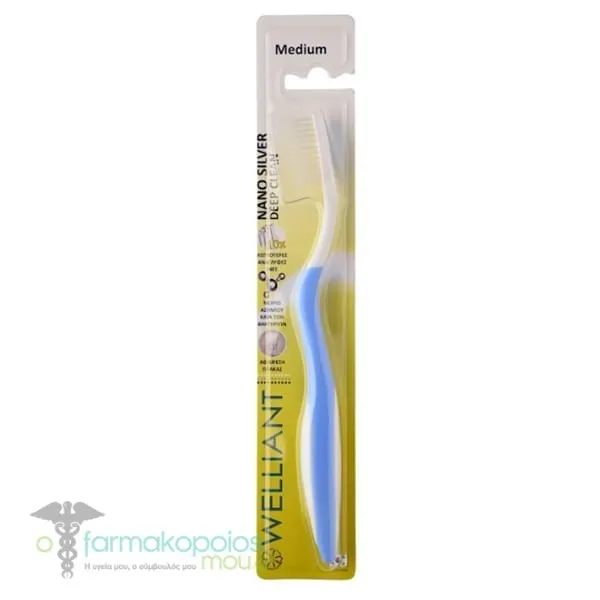Welliant Toothbrush Medium E-2 Nano Silver Deep Clean Easy Scaling, 1pc - Γαλάζιο