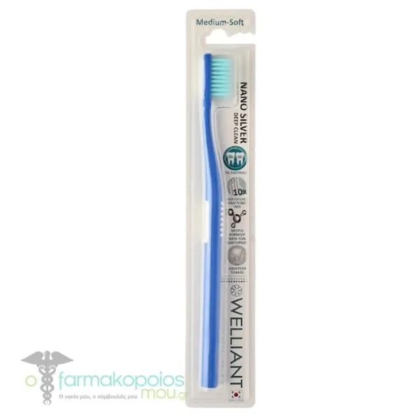 Welliant Toothbrush Medium Soft A-3 Nano Silver Deep Clean, 1pc - Μπλέ