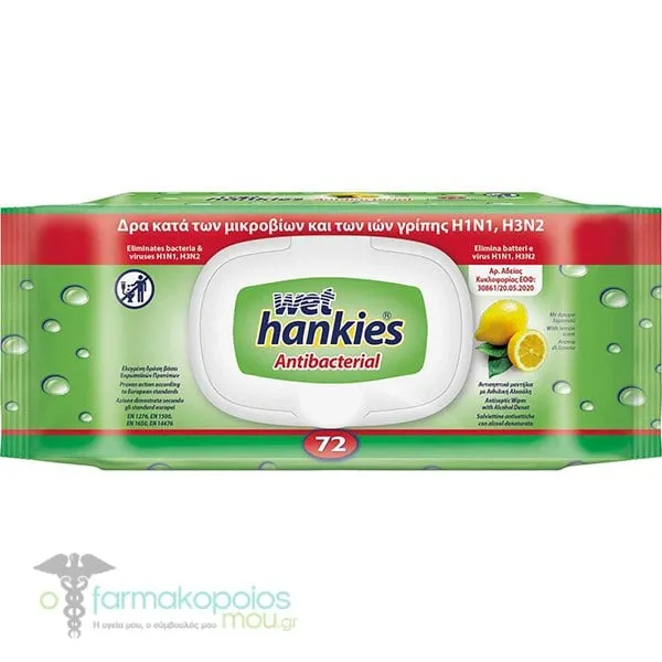 Wet Hankies Clean & Refresh Antibacterial Wipes Lemon, 72pcs