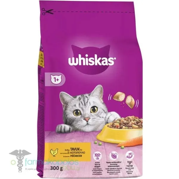 Whiskas Adult 1+ Complete Dry Cat Food with Chicken, 300g