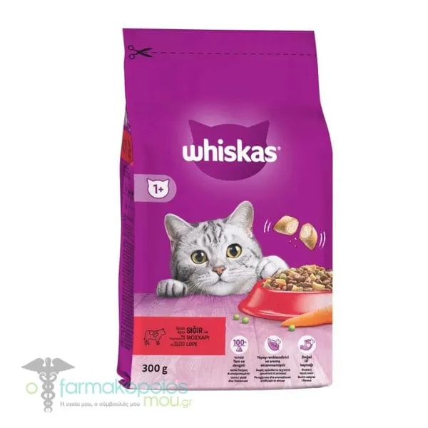 Whiskas Adult 1+ Complete Dry Cat Food with Beef, 300g