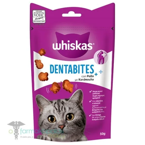 Whiskas Dentabites Υγιεινές Λιχουδιές για τα Δόντια της Γάτας Κοτόπουλου, 50g